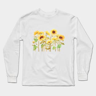 golden yellow sunflowers painting Long Sleeve T-Shirt